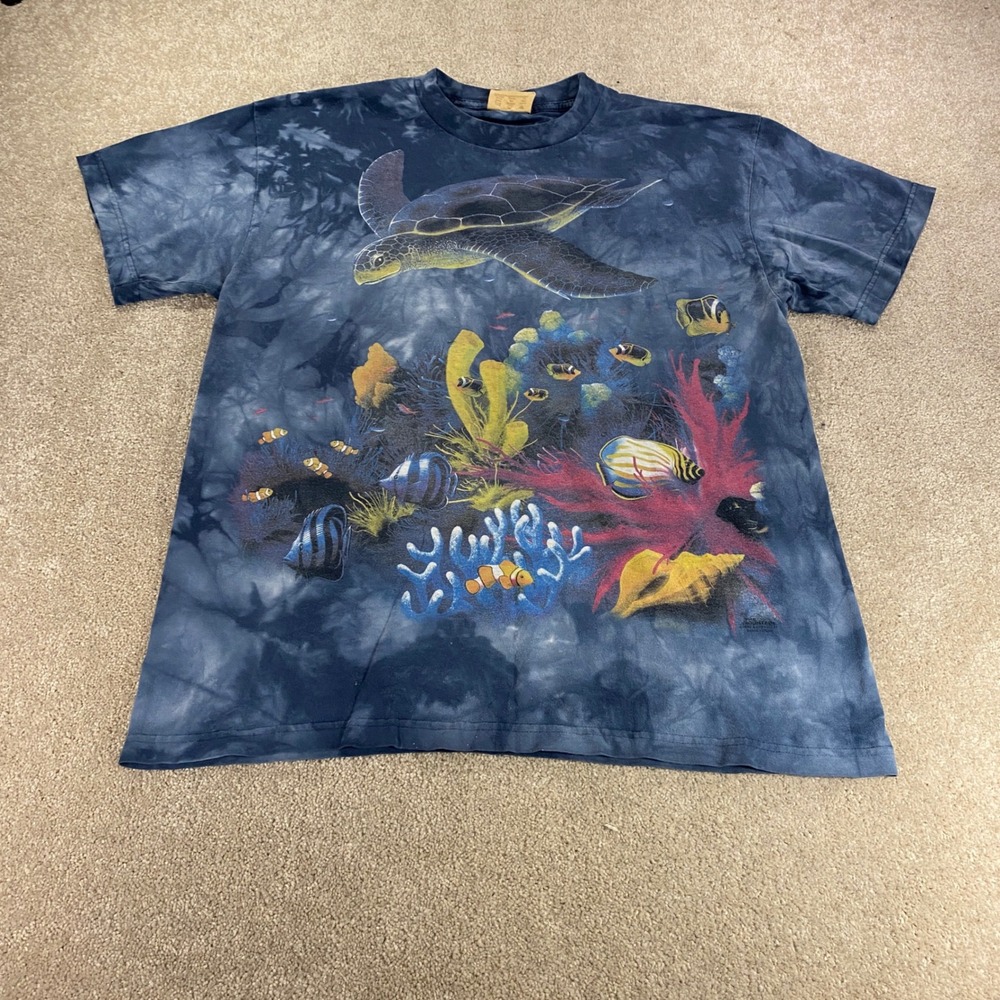 The Mountain Sea Turtle Graphic Tee Mens XL Blue Tie Dye Underwater Coral Reef